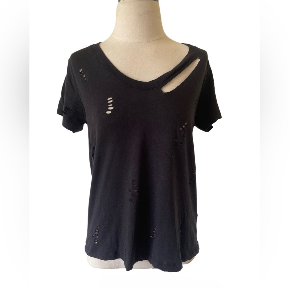 Zadig & Voltaire Black Distressed Short Sleeve Tee